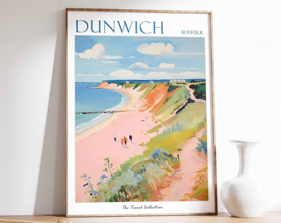 Dunwich Suffolk England Sandy Beach Cliffs Coastal Walkers Poster