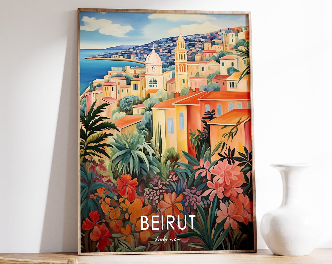 Beirut Travel Poster, Lebanon Floral Decor