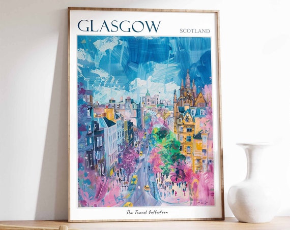 Glasgow Travel Poster, Scottish Botanical Art Print