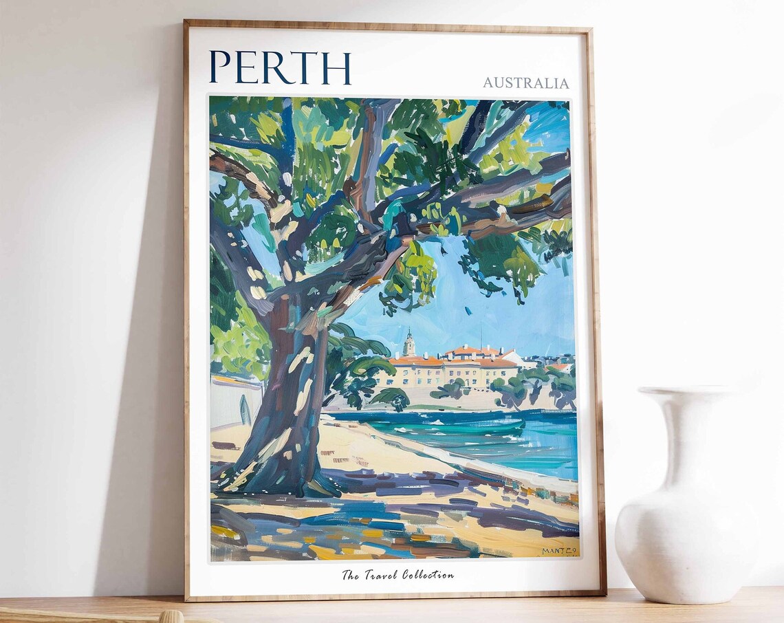 Perth Australia Painted River Foreshore Gum Tree Historic Buildings Poster