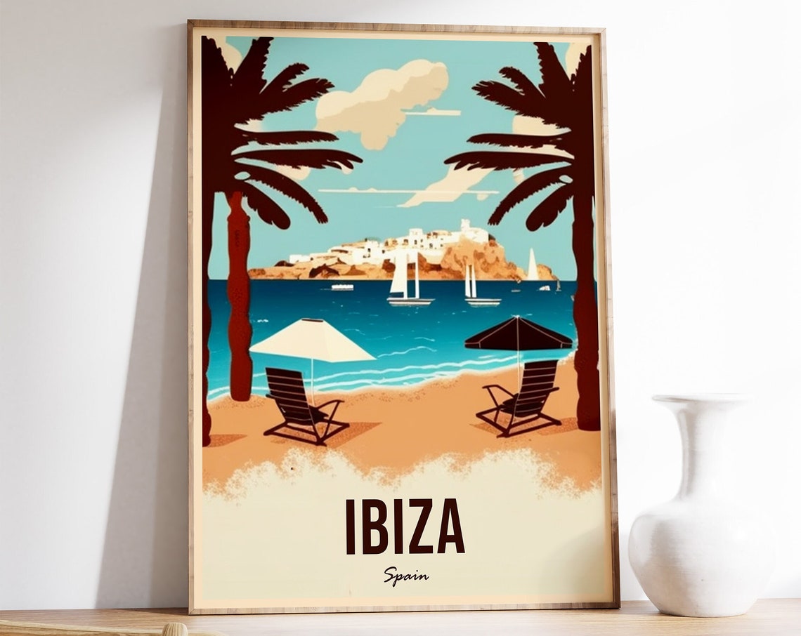 Ibiza Travel Print Ibiza Travel Poster Spain Travel Wall Art Colourful Travel Art Vintage Travel Travel Gift A1a2a3a4