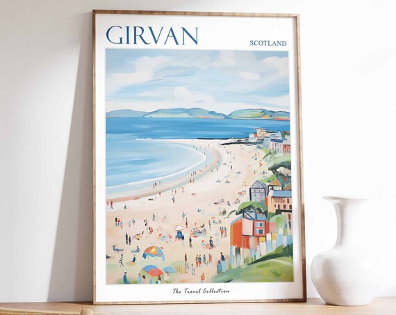 Girvan Poster Girvan Travel Print Scotland Travel Poster Scottish Decor Tropical Decor Sea Print Girvan Gift Girvan Travel Poster