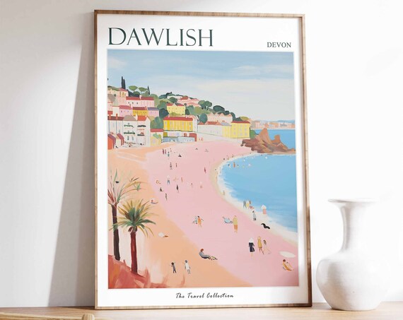 Dawlish Poster Dawlish Travel Print Devon Travel Poster British Decor Tropical Decor Sea Print Dawlish Gift Dawlish Travel Poster