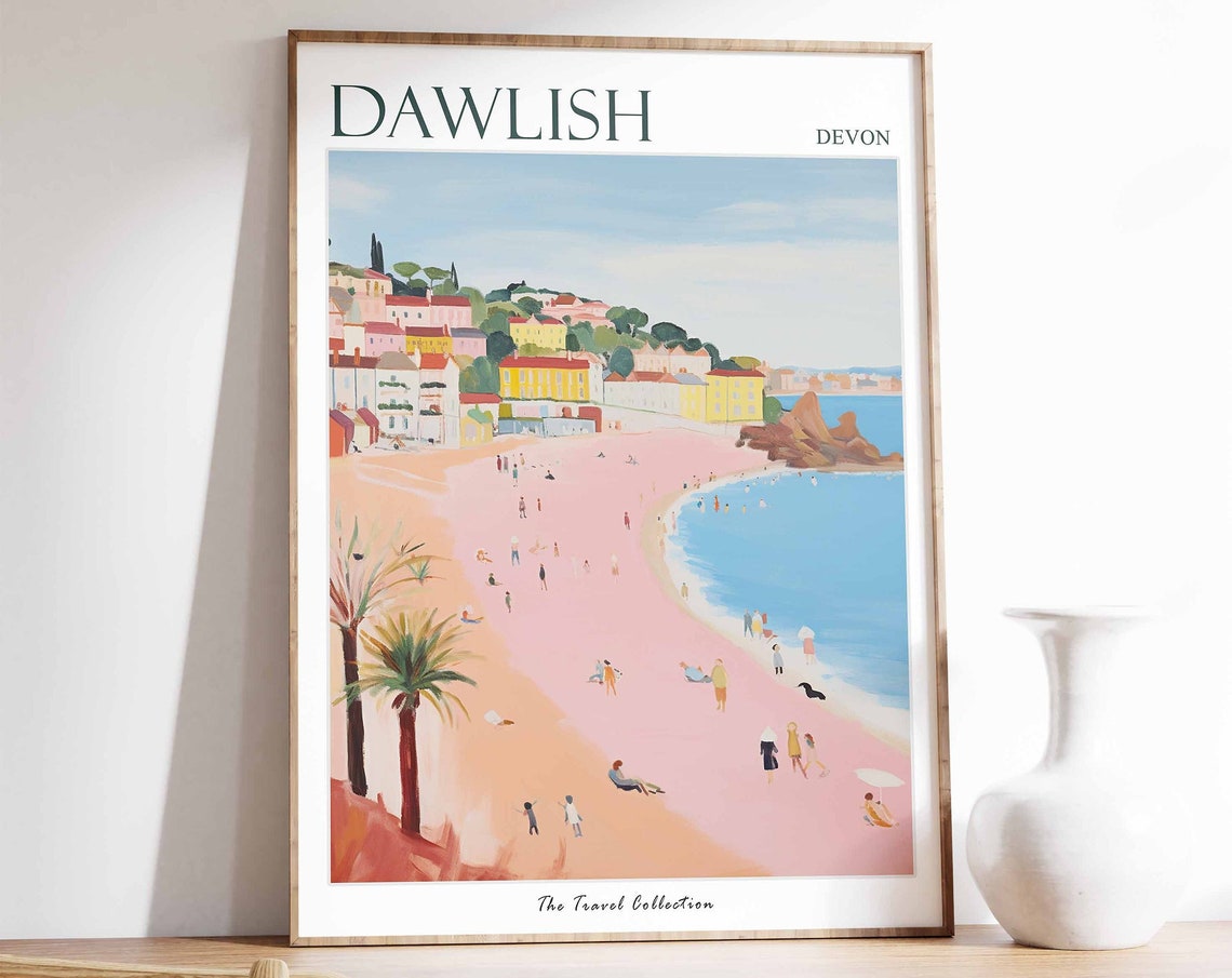 Dawlish Devon Pink Sand Beach Palm Trees Red Rock Art Travel Poster