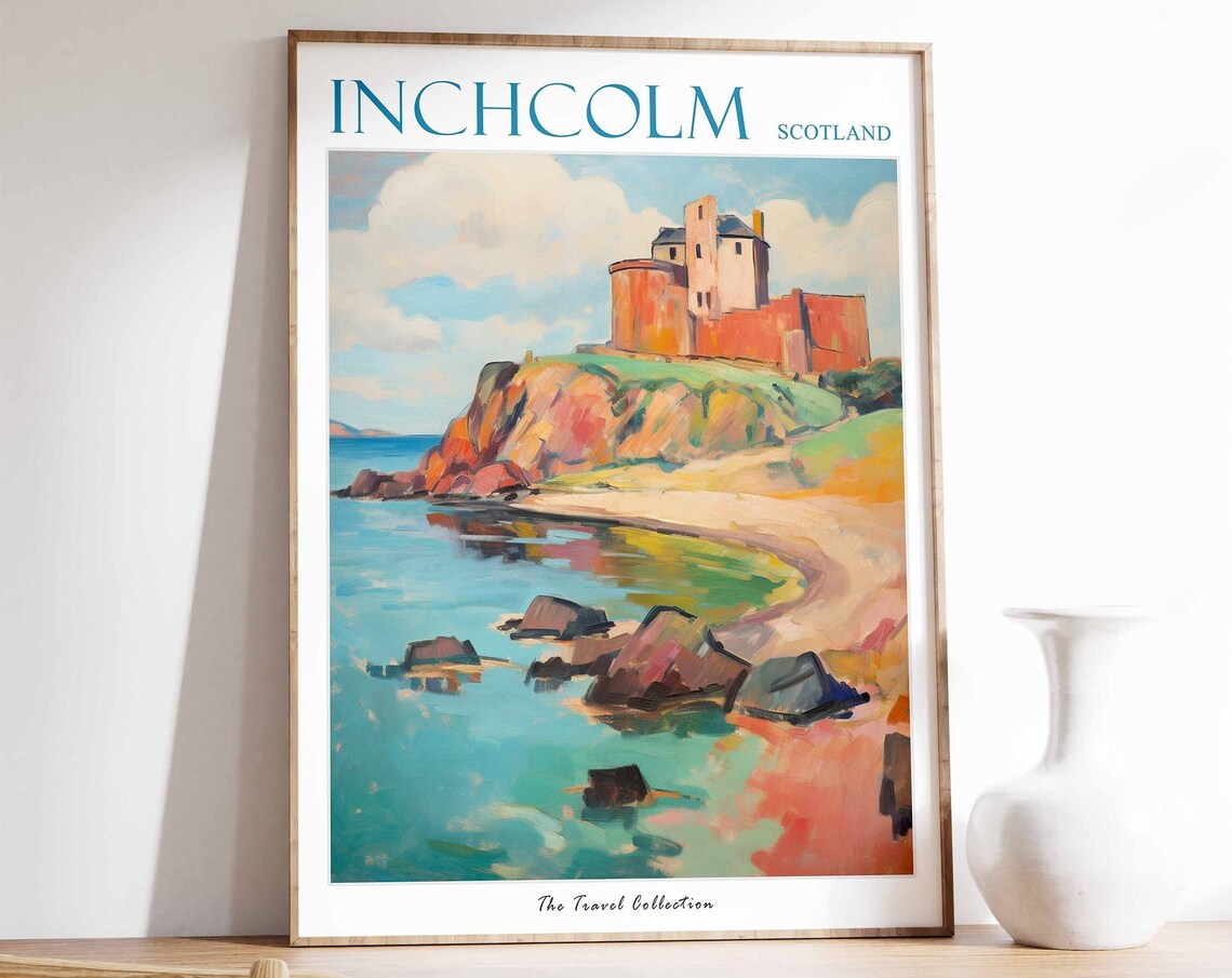 Inchcolm Scotland Rocky Bay Castle Ruin Turquoise Sea Poster