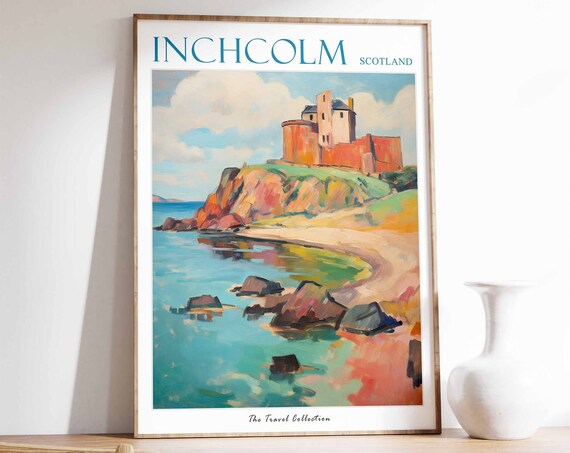 Inchcolm Poster Inchcolm Travel Print Scotland Travel Poster Scottish Decor Tropical Decor Inchcolm Gift Inchcolm Travel Poster