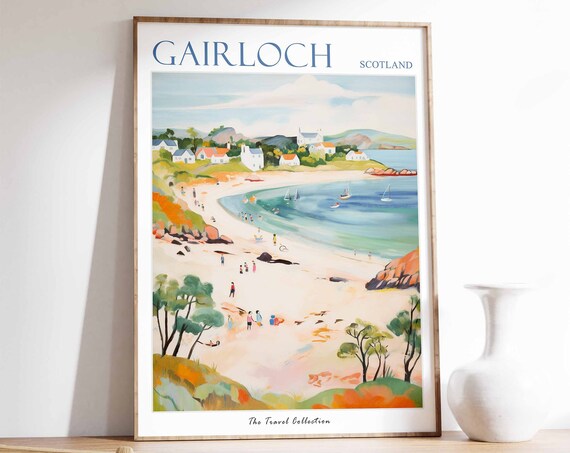 Gairloch Poster Gairloch Travel Print Scotland Travel Poster Scottish Decor Tropical Decor Sea Print Gairloch Gift