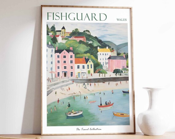 Fishguard Poster Fishguard Travel Print Wales Travel Poster Welsh Decor Tropical Decor Sea Print Fishguard Gift