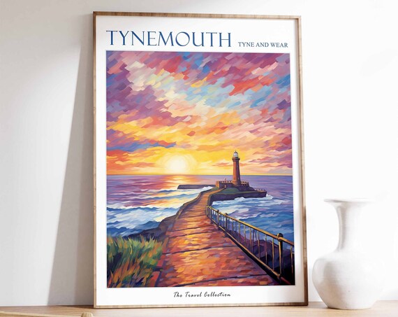 Tynemouth Poster Tynemouth Travel Print Tyne And Wear Travel Poster British Decor Tropical Decor Sea Print Tynemouth Travel Poster