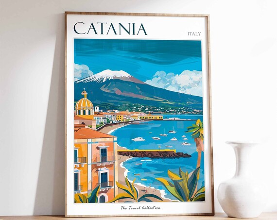 Catania Poster Catania Travel Print Tropical Decor Sea Wall Art Italian Decor Italy Travel Print Catania Gift Catania Travel Poster