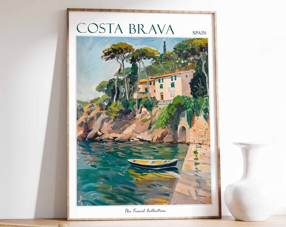 Costa Brava Poster Costa Brava Travel Print Spain Travel Poster Tropical Decor Beach Art Travel Gift Floral Print Botanical Print