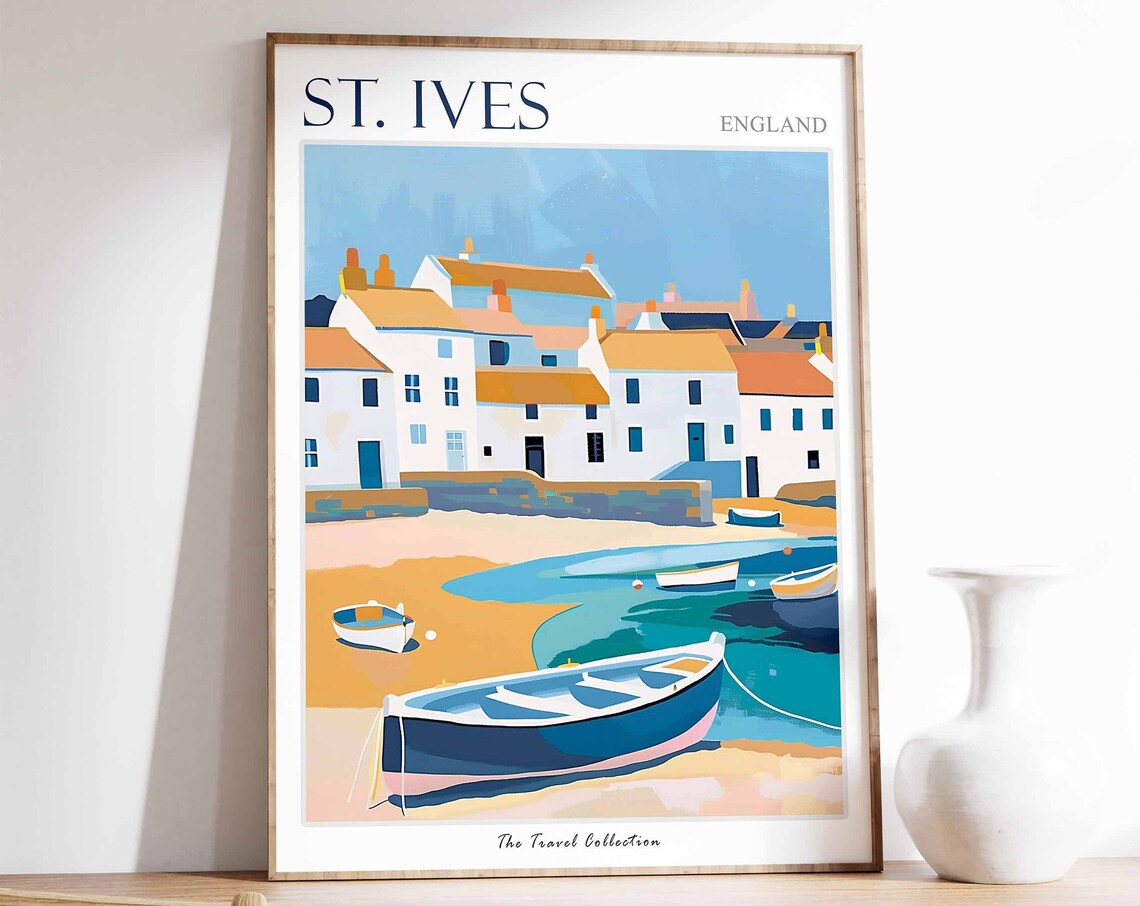 St. Ives Cornwall England Harbor Boats Coastal Village Poster