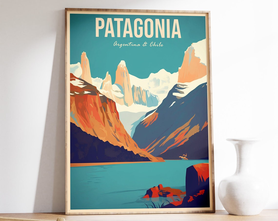 Patagonia Argentina Chile Vintage Mountain Lake Travel Poster