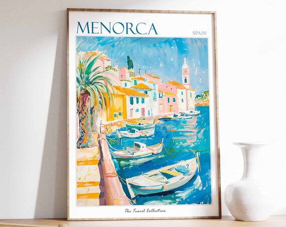 Menorca Poster Menorca Travel Print Spain Travel Poster Tropical Decor Beach Art Travel Gift Floral Print Coastal Decor