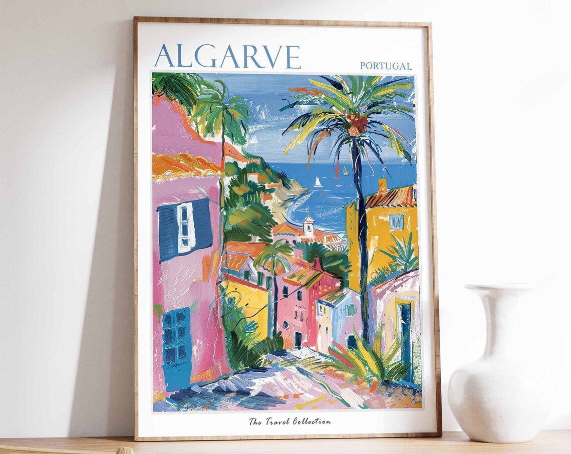Algarve Portugal Colorful Coastal Village Seaside Art Poster