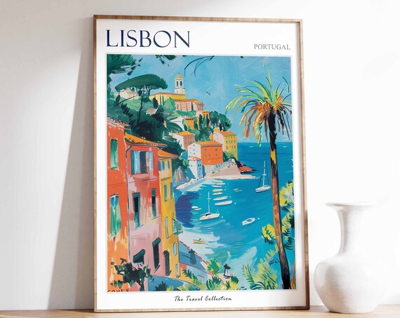 Lisbon Poster Lisbon Travel Print Tropical Decor City Wall Art Portuguese Decor Portugal Travel Print Lisbon Gift