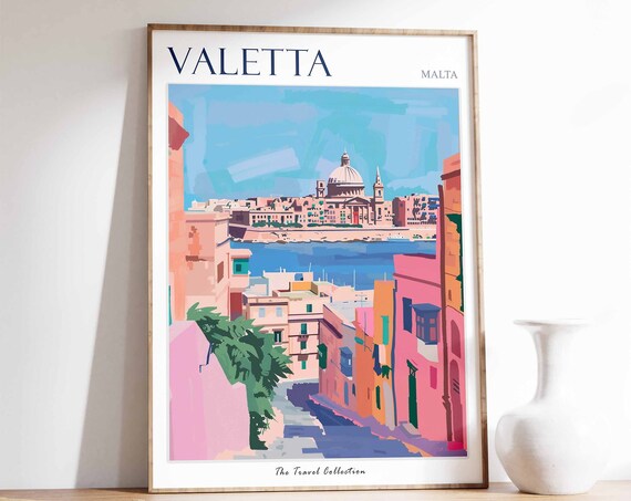 Valletta Poster Valletta Travel Print Tropical Decor City Wall Art Maltese Decor Malta Travel Print Valletta Gift