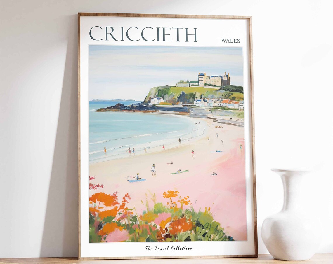 Criccieth Wales Pink Beach Castle Headland Travel Collection Poster