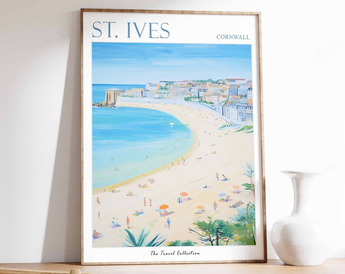 St. Ives Cornwall Beach Harbor Town Seaside Watercolor Poster