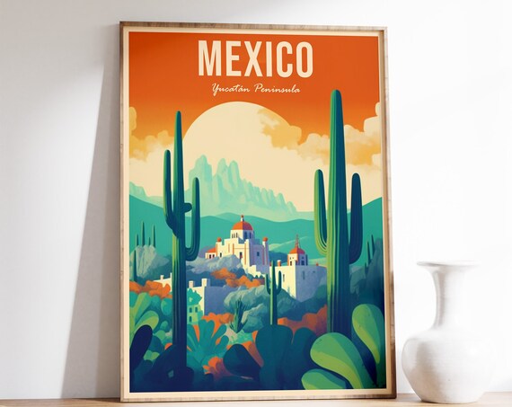Mexico Travel Print Poster Mexican Decor Latin Wall Art Colourful Vintage Gift