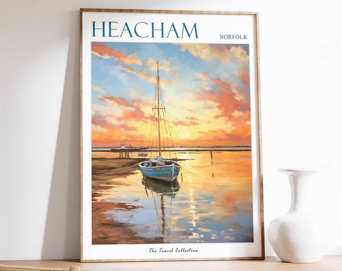 Heacham Norfolk Sailboat Sunset Beach Golden Hour Painting Poster