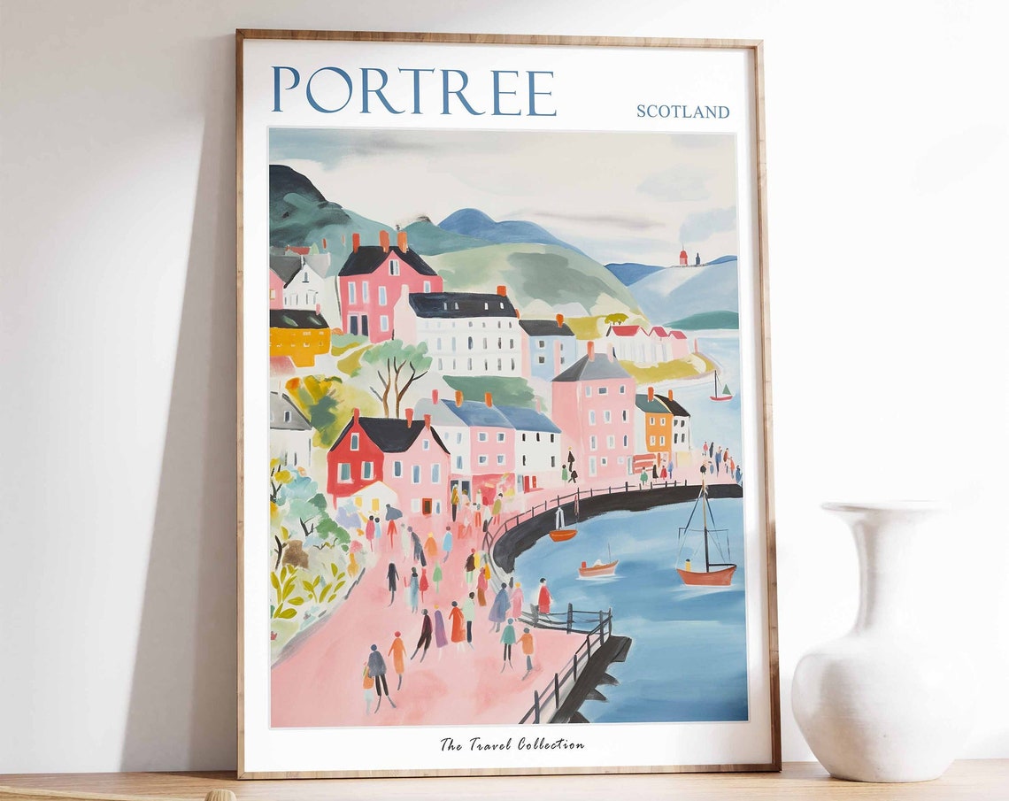 Portree Poster Portree Travel Print Scotland Travel Poster Scottish Decor Tropical Decor Sea Print Portree Gift Portree Travel Poster