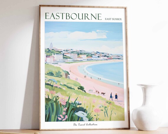 Eastbourne Poster Eastbourne Travel Print East Sussex Travel Poster British Decor Tropical Decor Sea Print Eastbourne Gift