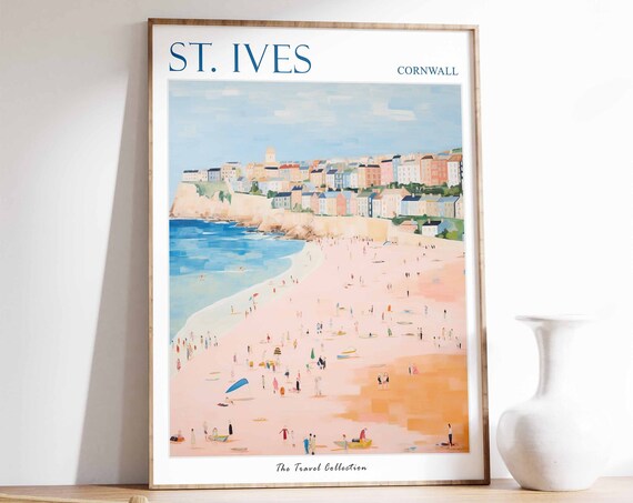 St Ives Poster St Ives Travel Print Cornwall Travel Poster British Decor Tropical Decor Sea Print St Ives Gift St Ives Travel Poster