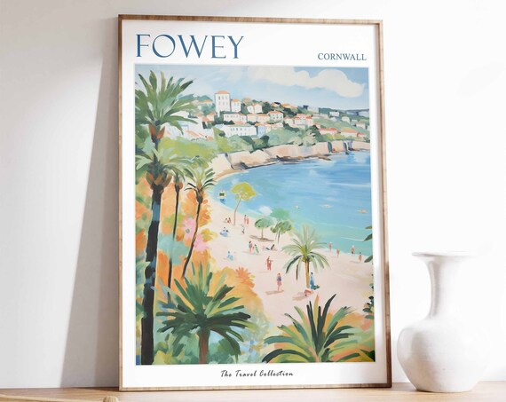 Fowey Poster Fowey Travel Print Cornwall Travel Poster British Decor Tropical Decor Sea Print Fowey Gift Fowey Travel Poster