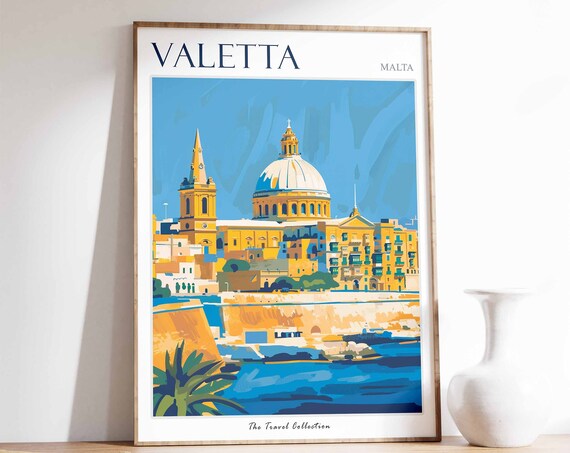 Valletta Poster Valletta Travel Print Tropical Decor City Wall Art Maltese Decor Malta Travel Print Valletta Gift