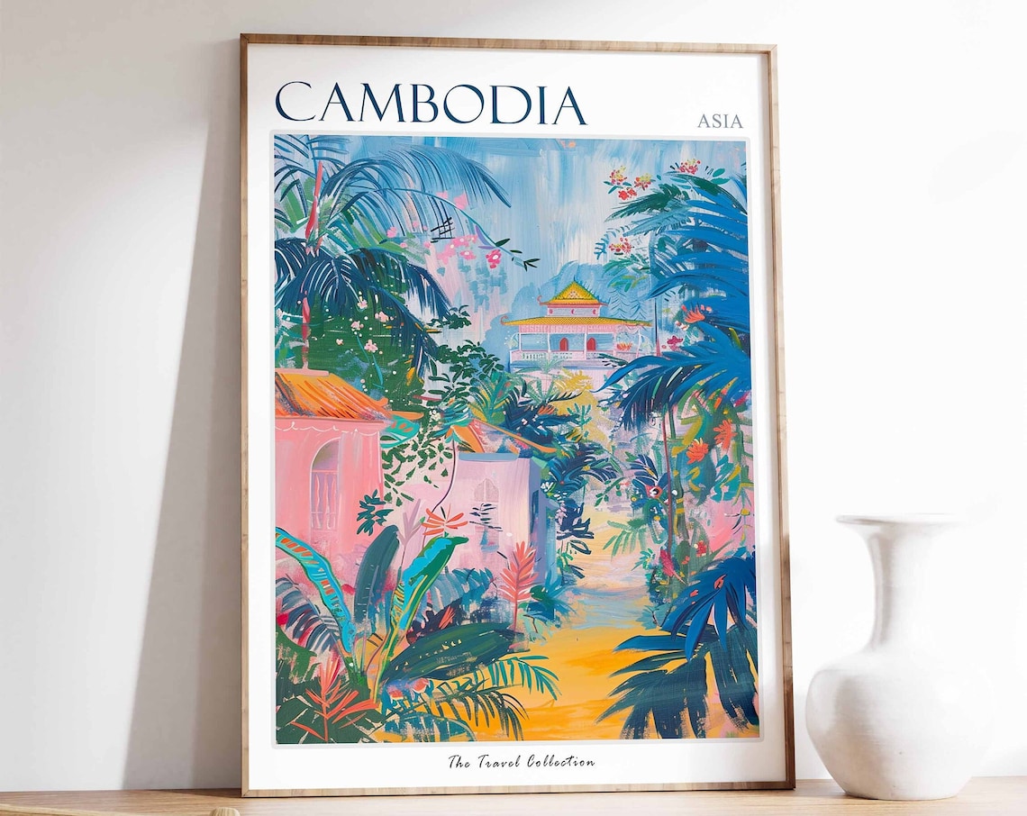 Cambodia Travel Poster, Tropical Asian Decor