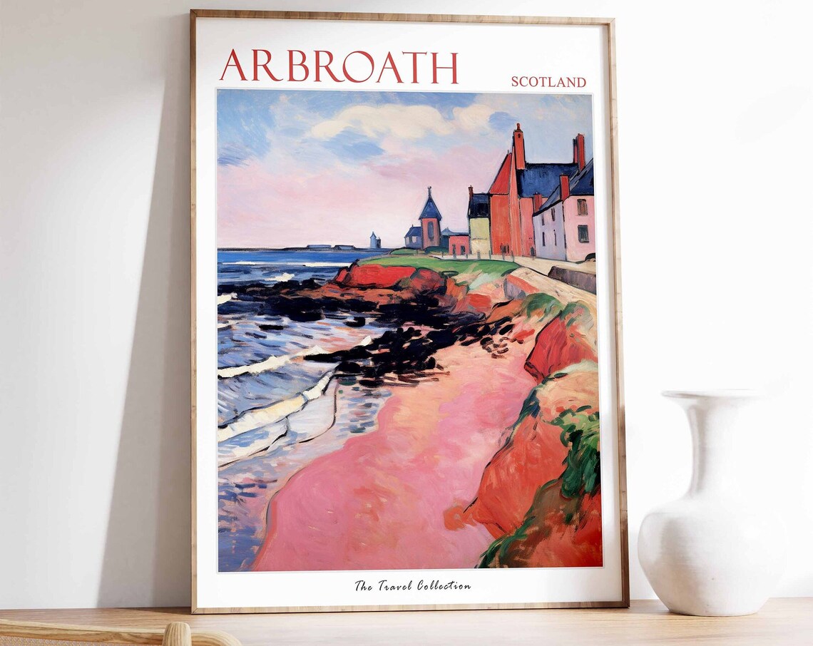 Arbroath Scotland Travel Poster Rocky Shoreline Waves Art Collection View