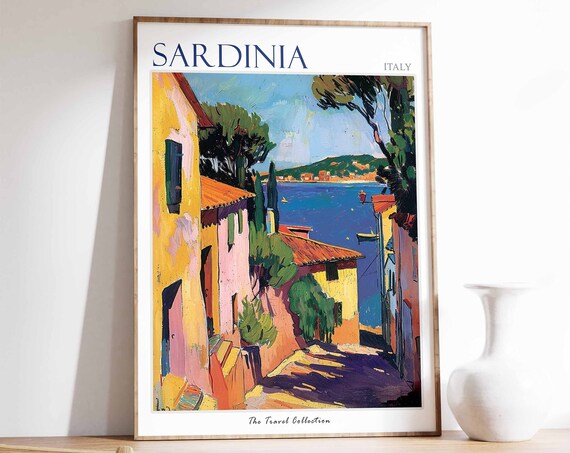 Sardinia Poster Sardinia Travel Print Italian Travel Poster Tropical Decor Beach Art Travel Gift Floral Print Coastal Decor