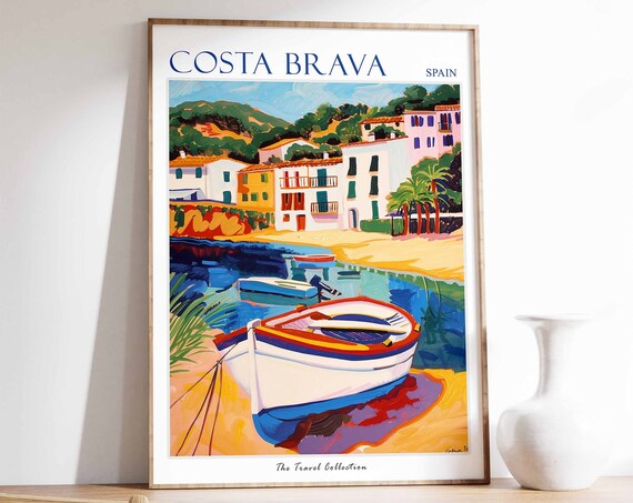 Costa Brava Poster Costa Brava Travel Print Spain Travel Poster Tropical Decor Beach Art Travel Gift Floral Print Botanical Print