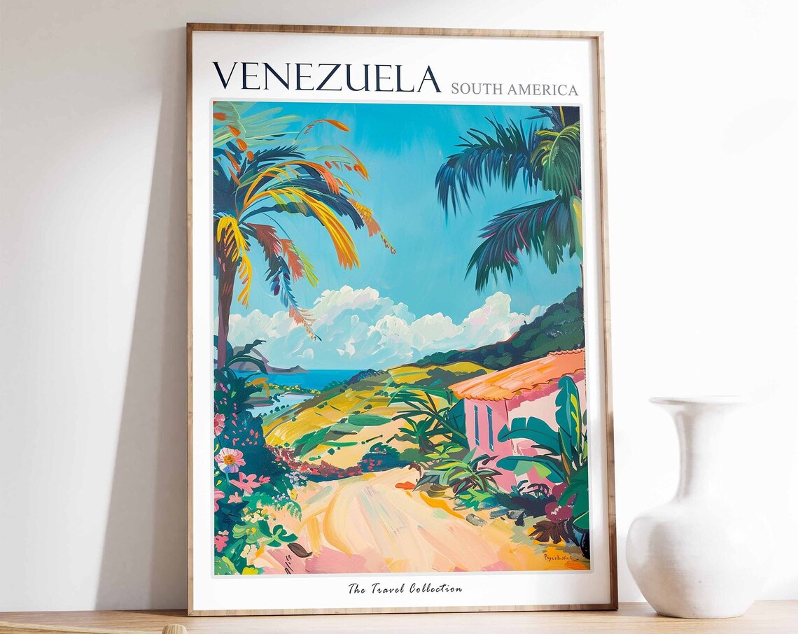 Venezuela Tropical Travel Poster, Botanical Art Print