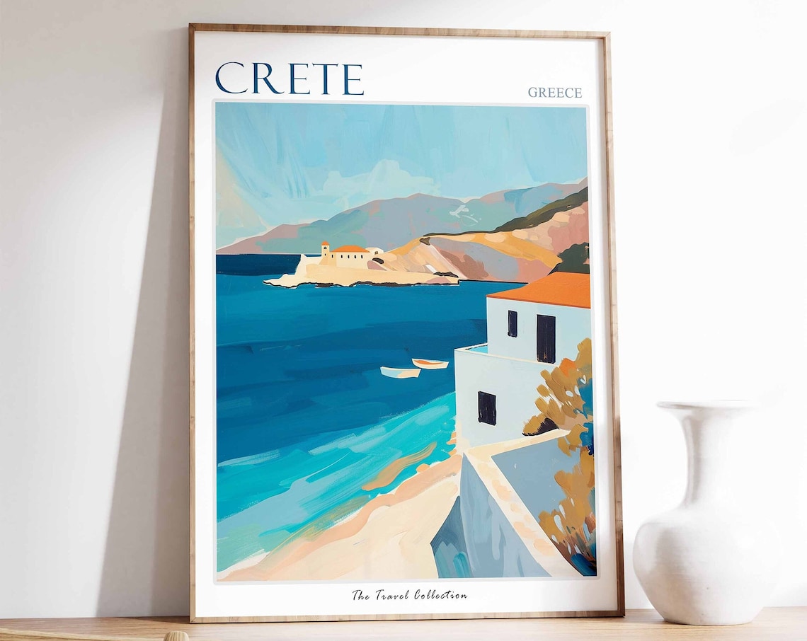 Crete Travel Poster, Greek Coastal Decor Art Print