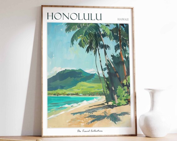 Honolulu Poster Honolulu Travel Print Hawaii Travel Poster Coastal Decor Hawaii Travel Print Beach Art Honolulu Gift Hawaii Gift