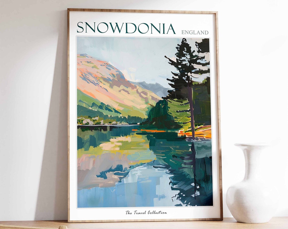 Snowdonia Serene Mountain Lake Pine Tree Reflection Valley Poster