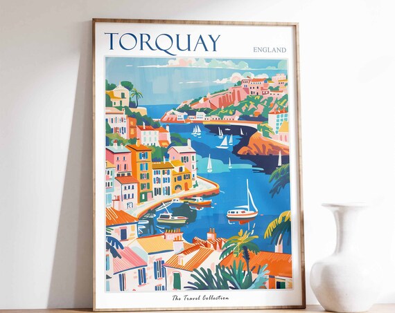 Torquay Poster Torquay Travel Print Tropical Decor Sea Wall Art British Decor England Travel Print Torquay Gift Torquay Travel Poster
