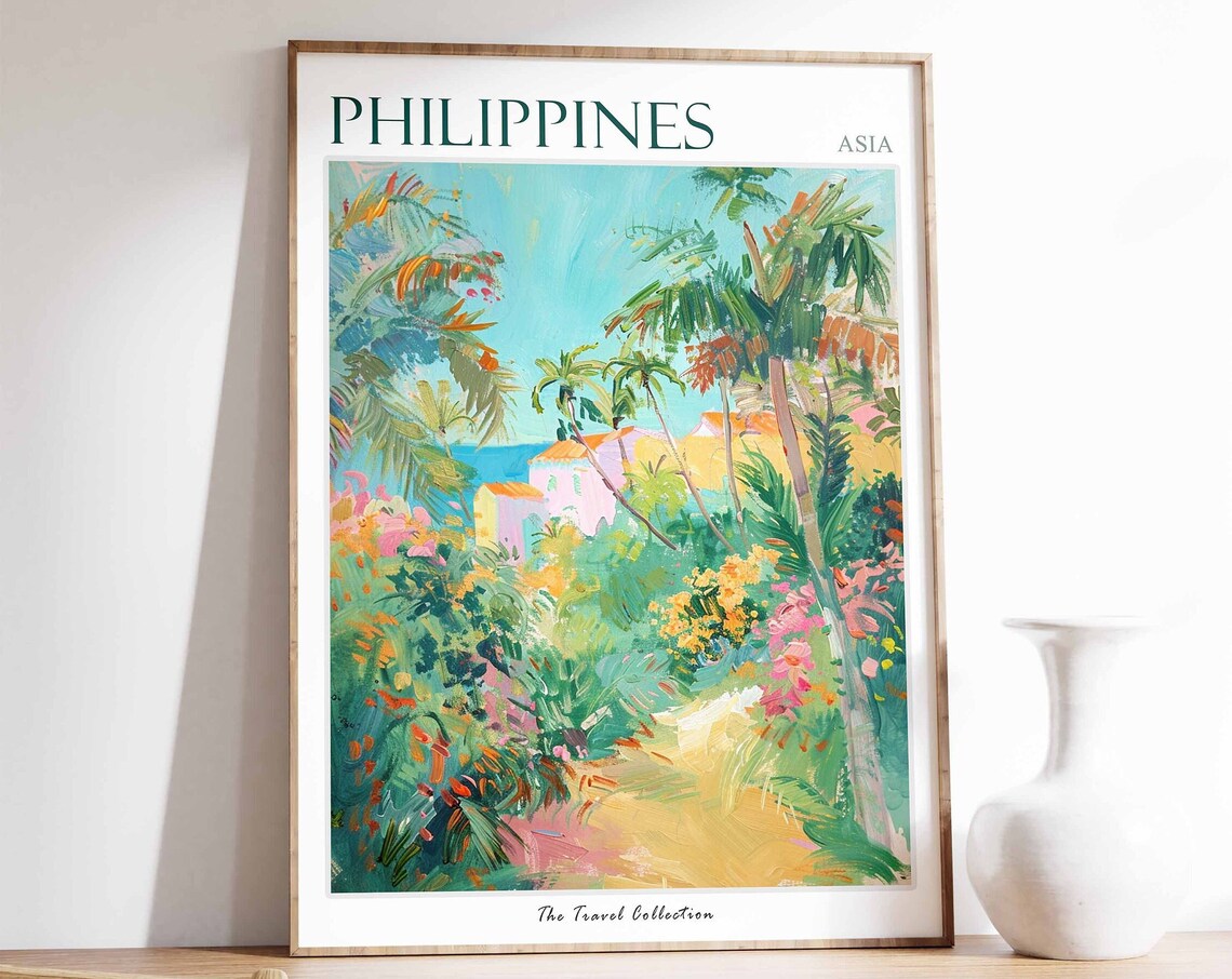 Philippines Asia Travel Poster Tropical Garden And Blooming Flowers