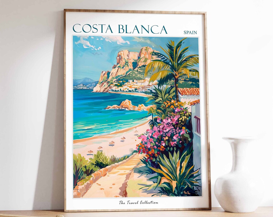 Costa Blanca Travel Poster, Tropical Beach Decor