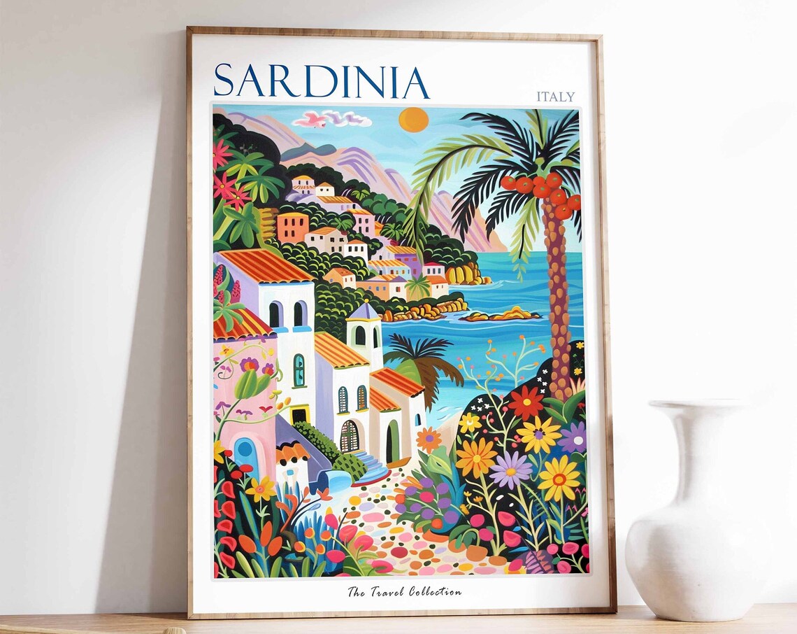 Sardinia Travel Poster, Tropical Beach Art Print