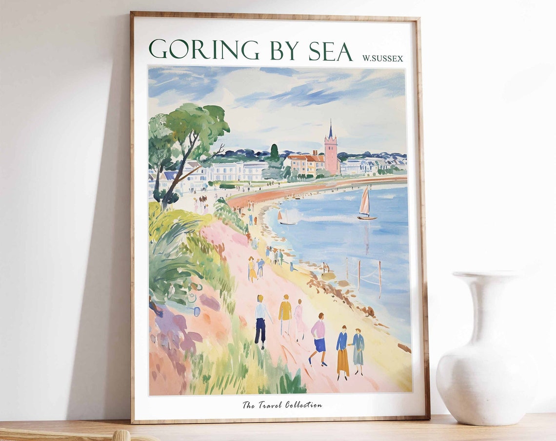 Goring By Sea Poster Goring By Sea Travel Print West Sussex Travel Poster British Decor Tropical Decor Sea Print Goring By Sea Gift