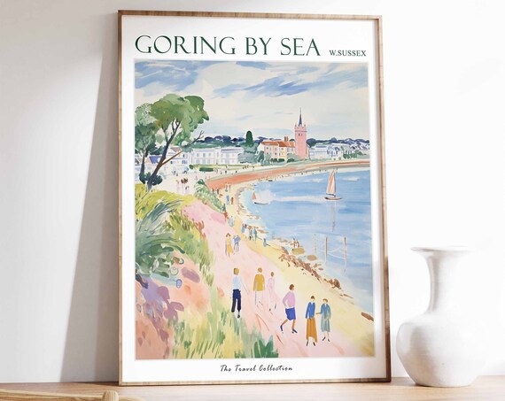 Goring By Sea Poster Goring By Sea Travel Print West Sussex Travel Poster British Decor Tropical Decor Sea Print Goring By Sea Gift