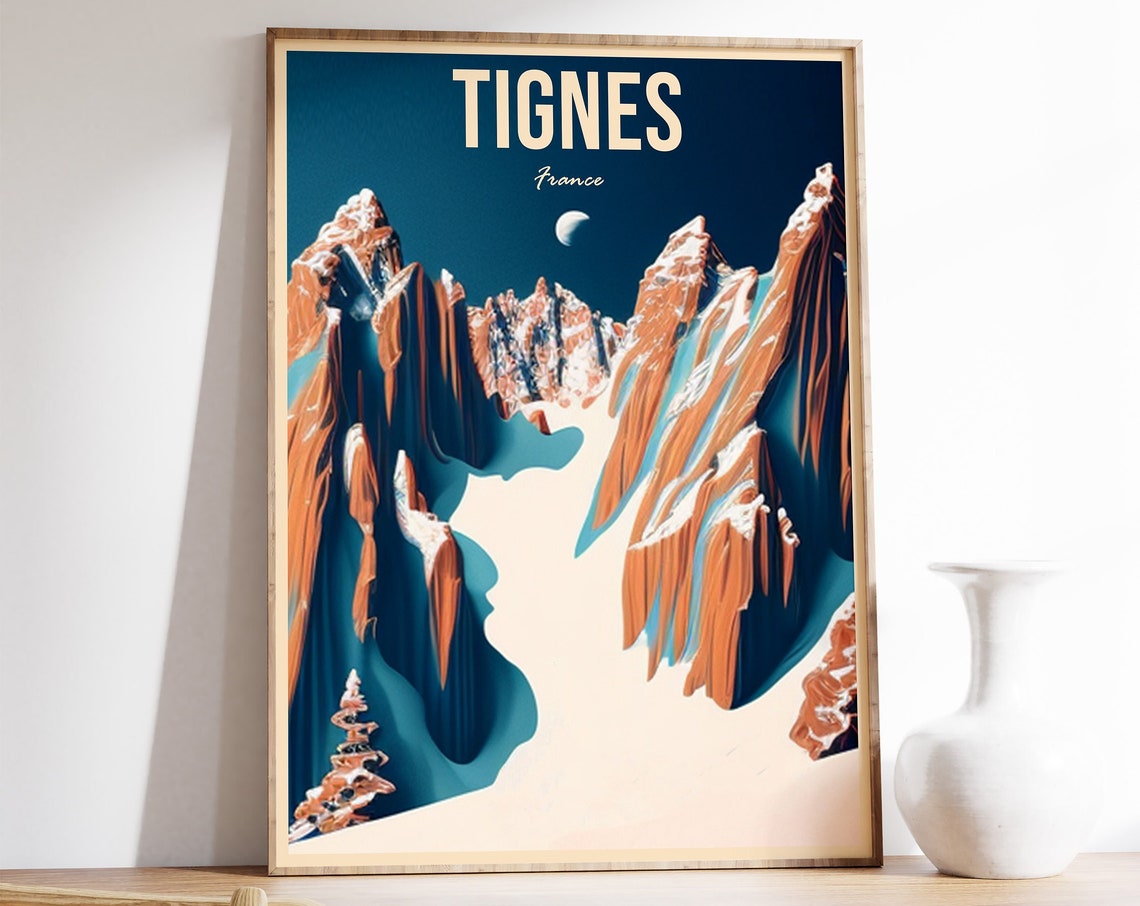 Tignes France Bold Alpine Ski Peaks Retro Mountain Travel Poster