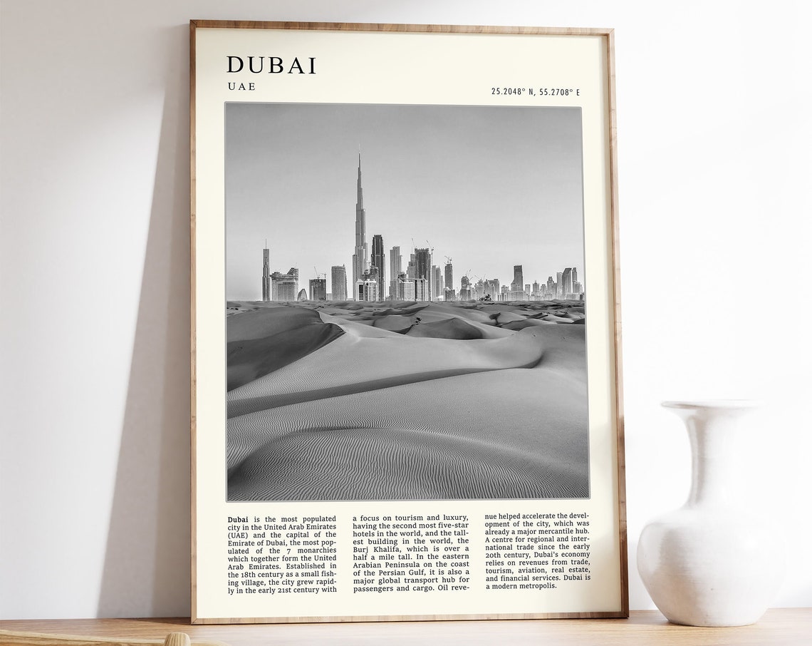 Dubai Travel Print Dubai Travel Poster Uae Print Middle East Travel Art Travel Decor Black And White Photographic Print