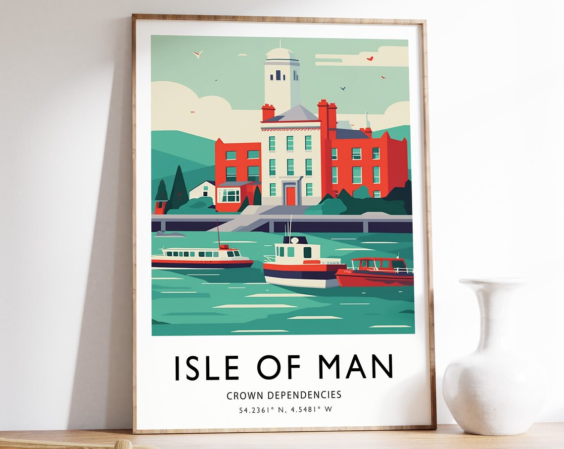 Isle Of Man Crown Dependencies Illustrated Harbor Travel Poster