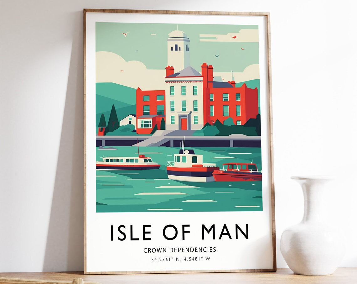 Isle Of Man Travel Print Isle Of Man Uk Travel Poster Beach Seaside Travel Wall Art Modern Travel Art Travel Gift