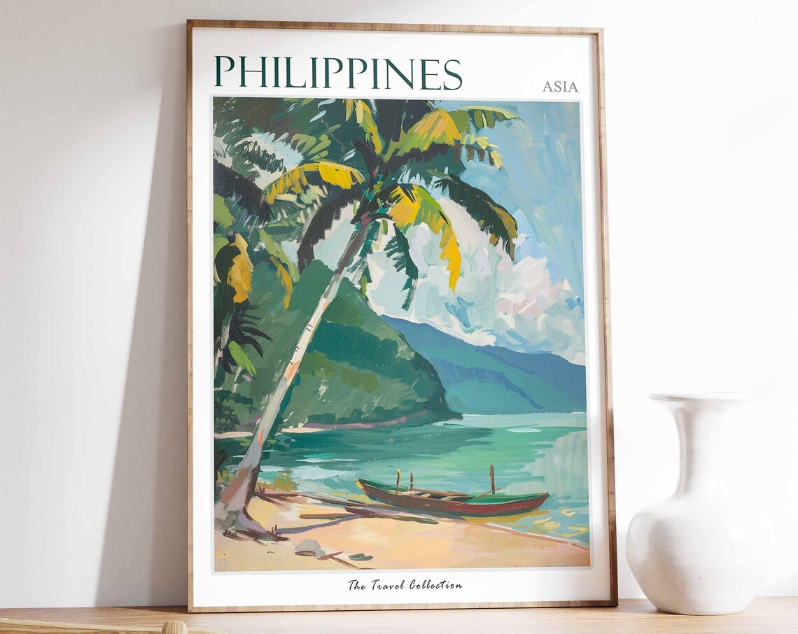 Philippines Asia Palm Beach Traditional Boat Tropical Poster