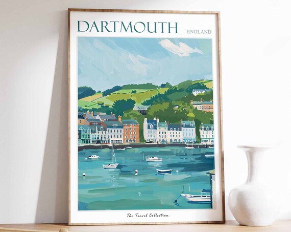 Dartmouth England Harbor Boats Illustrated Travel Poster Art